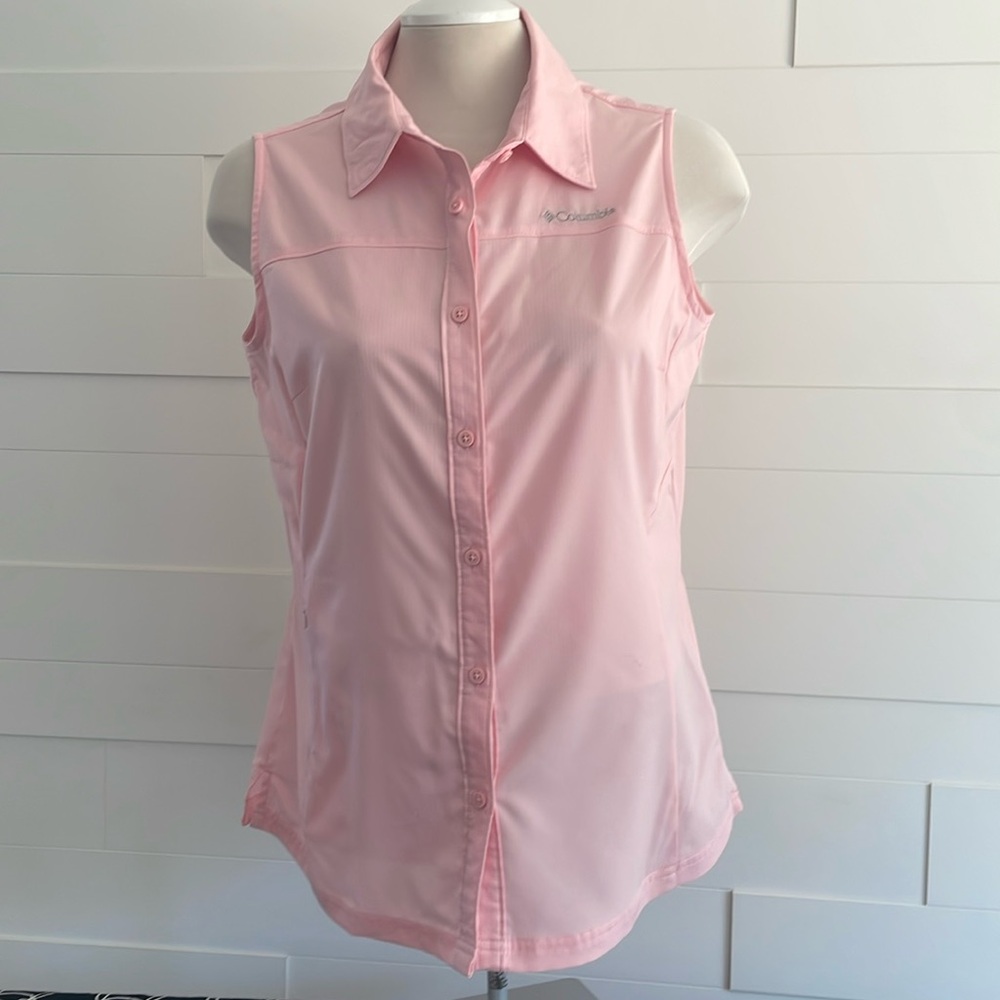 M Columbia Omni-Shade Sun Protection pink button down sleeveless top